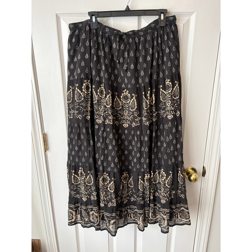 Lauren Ralph Lauren Maxi Skirt Womens 1X Black Excellent Tiered Boho Cotton